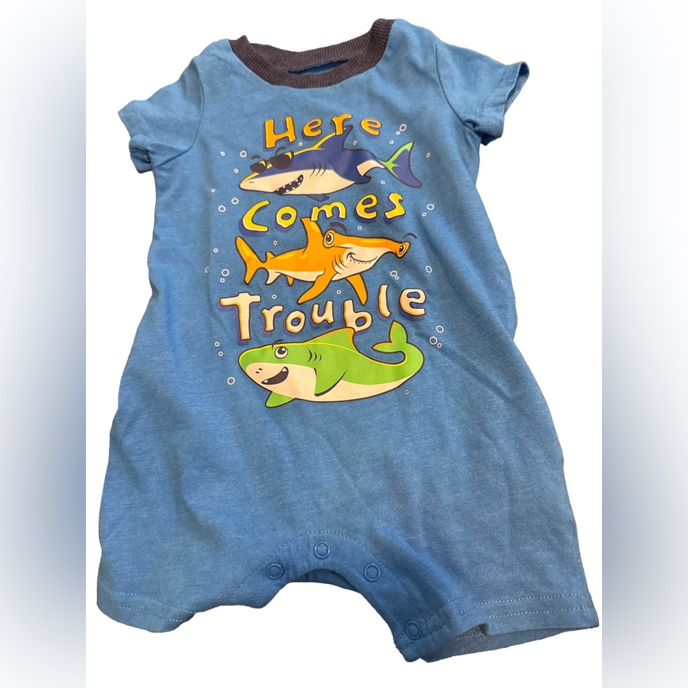 BWA Playful Shark Print Kids Bodysuit boy size 12 months